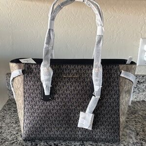 Michael Kors Black and Gold Voyager Tote